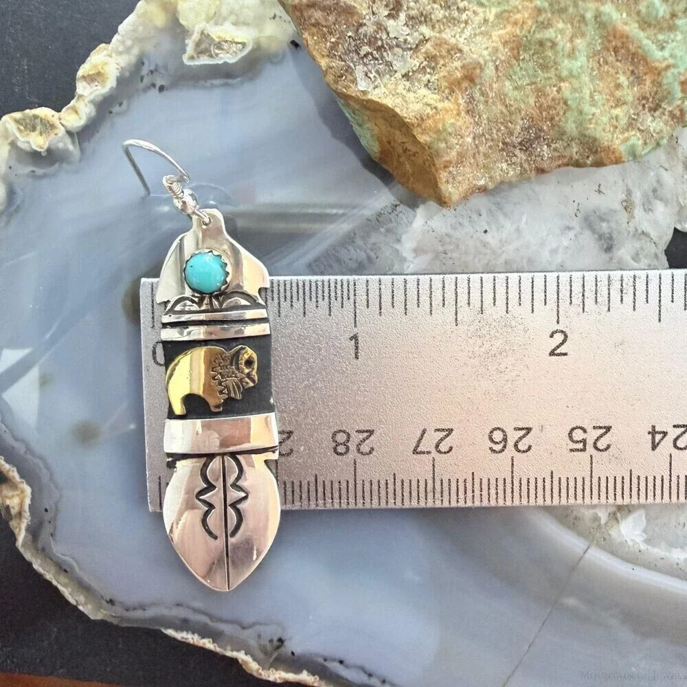 Tommy & Rosita Singer Sterling Silver & GF Bison w/Turquoise Dot Dangle Earrings